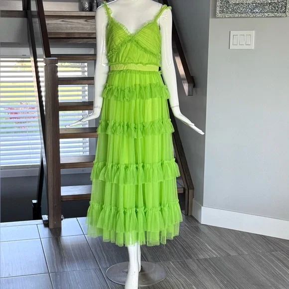 New π Lime Green Tiered Ruffled Dress - Picture 1 of 17